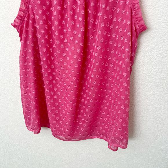 [Torrid] Azalea Pink Heart Clip Dot Print Mock Neck Sleeveless Blouse Size 0X - Picture 9 of 12